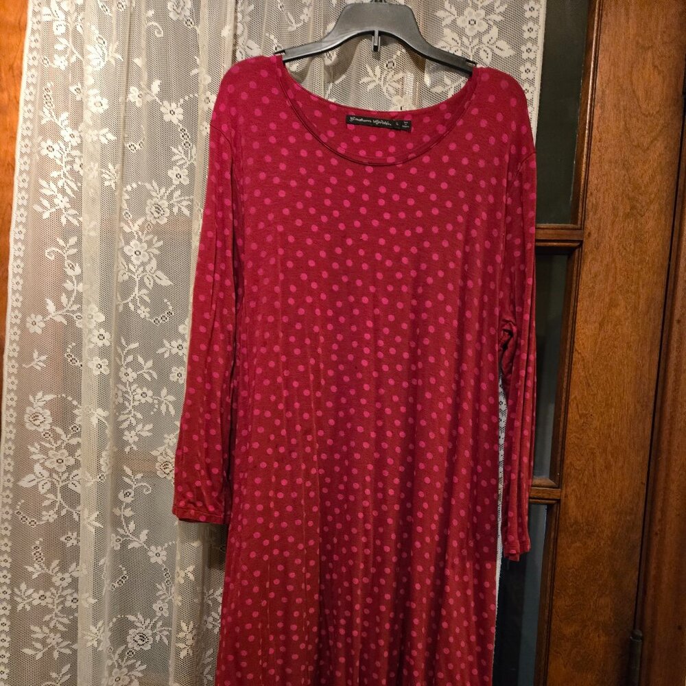 SOLD Gudrun Sjoden Red and Pink Polka Dot Dress. Large. EUC. $65